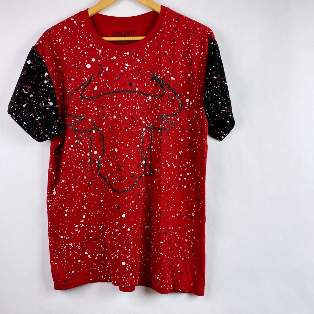 Fresh Laundry Tee Shirt Large Paint Splatter Red Black Chicago Bulls